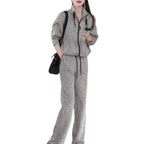 Fashion Casual Sportswear Sweater Wide Leg Pants Two-piece Suit For Women