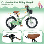 Girls Bike 12 Inch with Training Wheels and Basket - Green