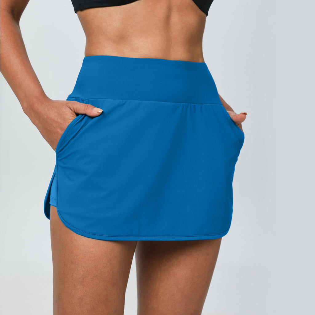 European And American Slim- Fit Quick-dry Tennis Skirt High Waist Slimming Running Fitness Skirt Anti-running Fake Two-piece Sports Yoga Skirt