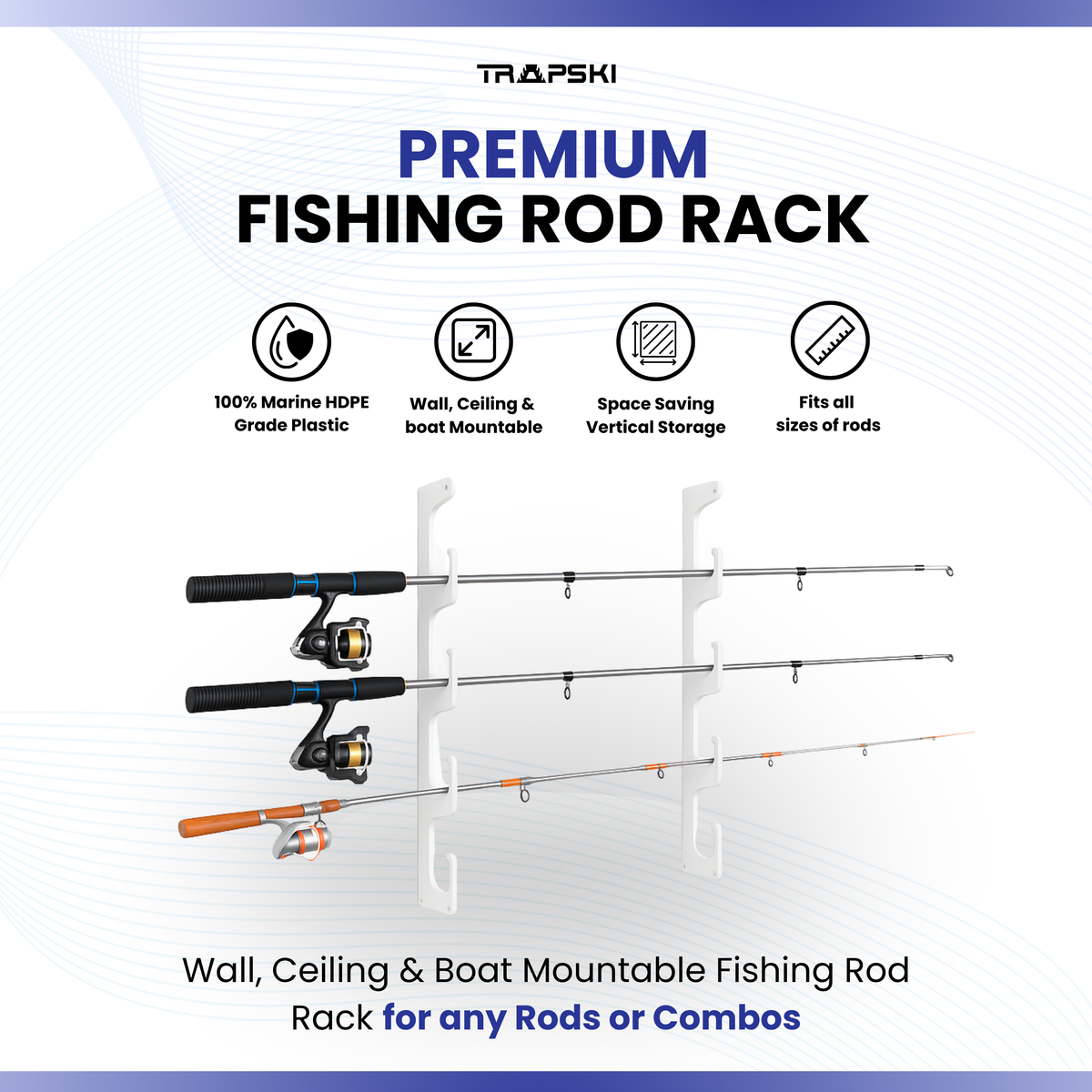 Made in the USA Fishing Rod Rack | Wall or Ceiling Mounted
