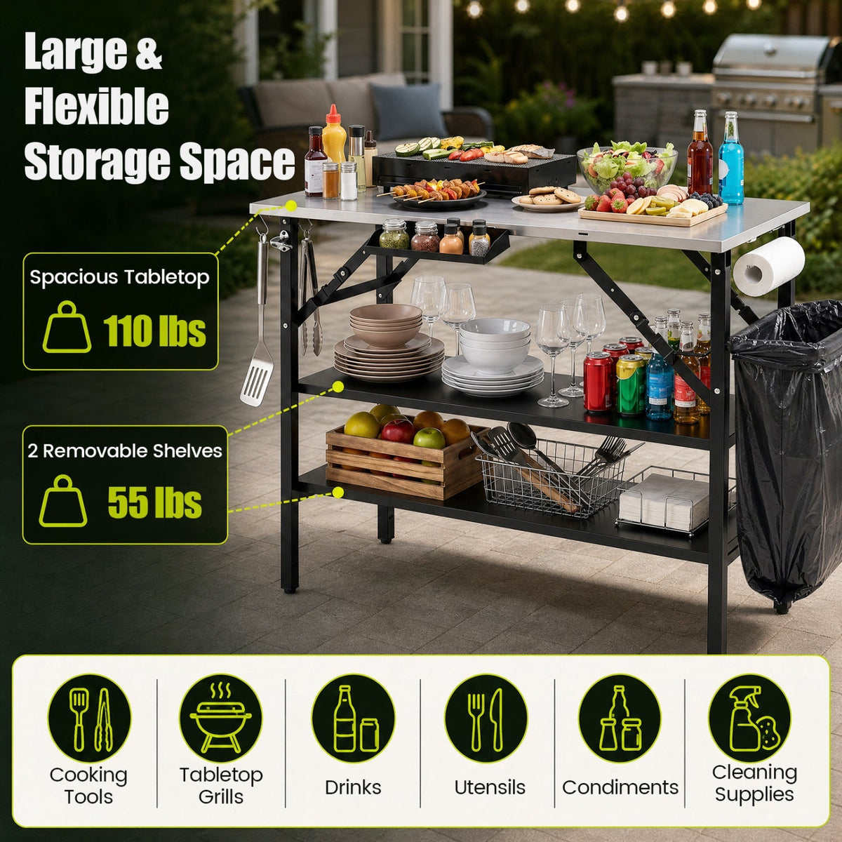 Foldable Outdoor Cook Station with Removable Shelves