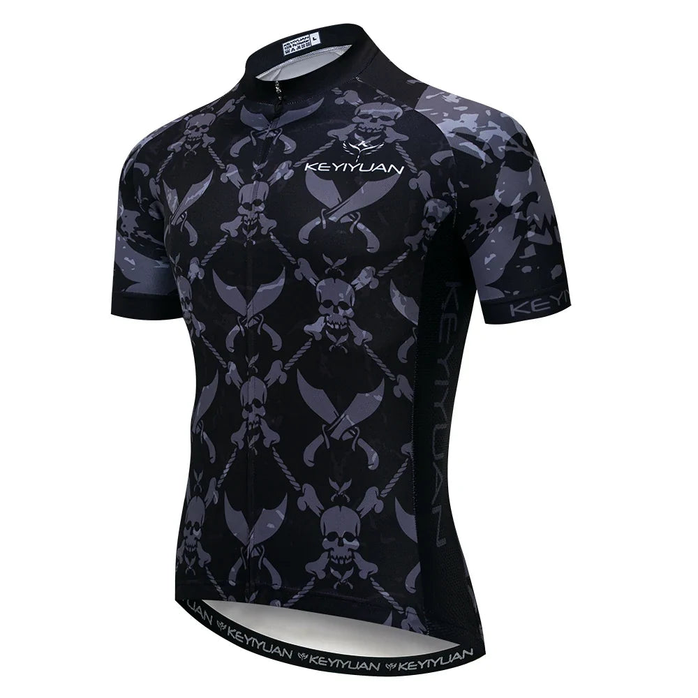 KEYIYUAN New Skull Series Men Bike Jersey Short Sleeve MTB Cycling Shirt Road Mountain Bicycle Clothing Tops Wielerkleding Heren