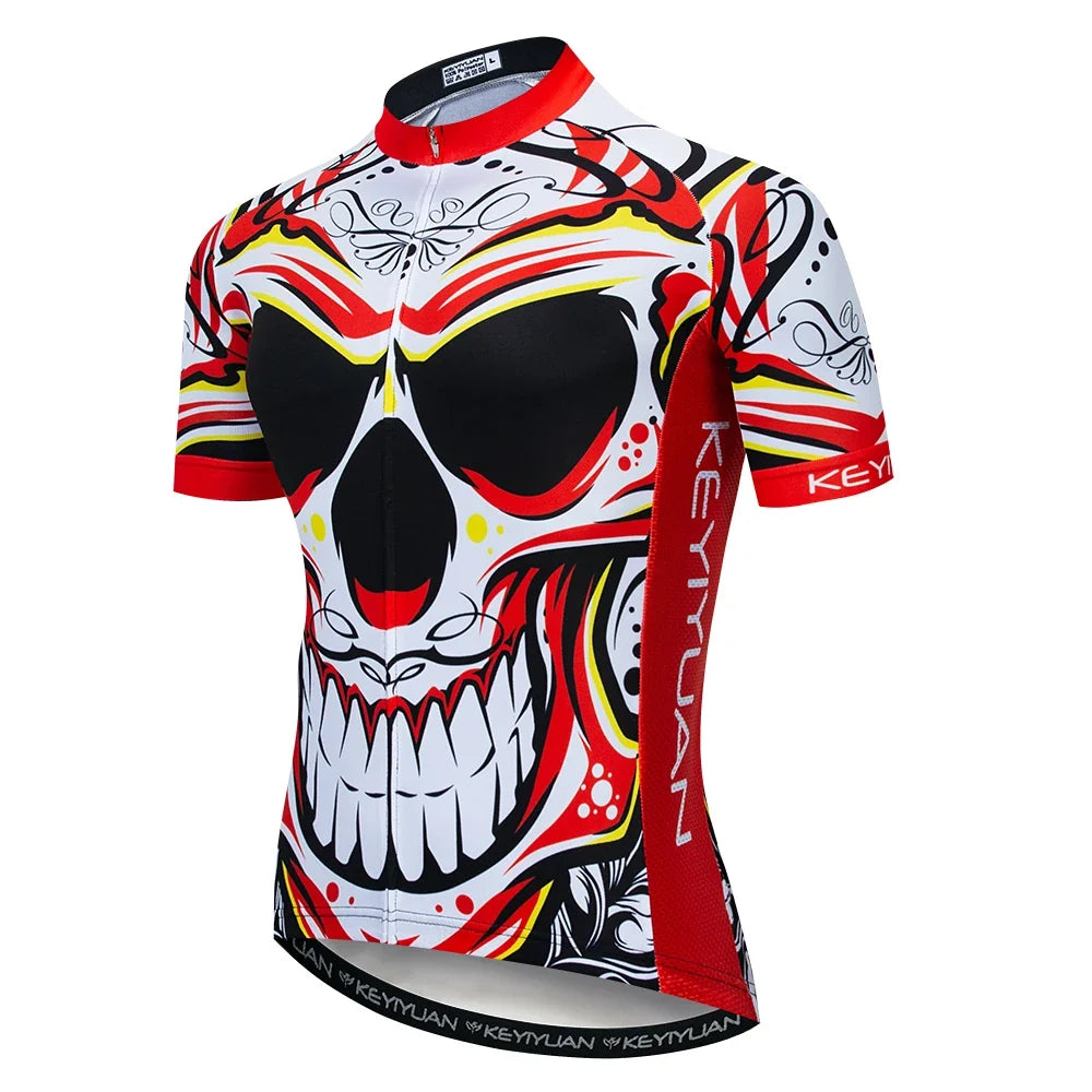 KEYIYUAN New Skull Series Men Bike Jersey Short Sleeve MTB Cycling Shirt Road Mountain Bicycle Clothing Tops Wielerkleding Heren