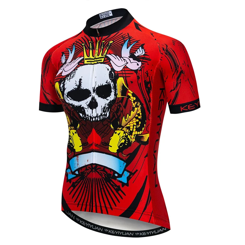 KEYIYUAN New Skull Series Men Bike Jersey Short Sleeve MTB Cycling Shirt Road Mountain Bicycle Clothing Tops Wielerkleding Heren