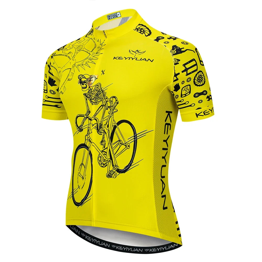 KEYIYUAN New Skull Series Men Bike Jersey Short Sleeve MTB Cycling Shirt Road Mountain Bicycle Clothing Tops Wielerkleding Heren
