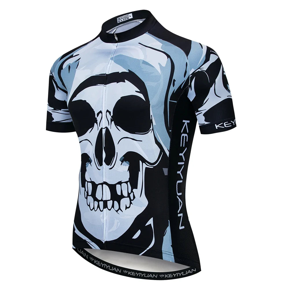 KEYIYUAN New Skull Series Men Bike Jersey Short Sleeve MTB Cycling Shirt Road Mountain Bicycle Clothing Tops Wielerkleding Heren