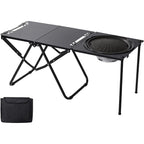 Portable Outdoor Camping Kitchen Table Folding w/ Grill Tray BBQ Picnic - Black