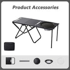 Portable Outdoor Camping Kitchen Table Folding w/ Grill Tray BBQ Picnic - Black