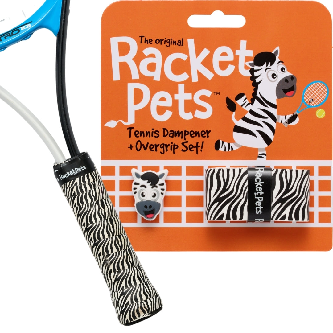 Zebra Black/White Tennis Overgrip Tape and Matching Shock Absorbing Dampener for Tennis Racket