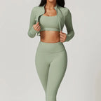Women's 3-Piece Activewear Set – Sports Bra, Leggings & Long-Sleeve Top