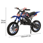 49cc 2-Stroke Dirt Bike, Gas Power Motocross, Off Road Mini Motorcycle with Front Rear Disc Brakes, Max Speed 40KM/H (Blue)