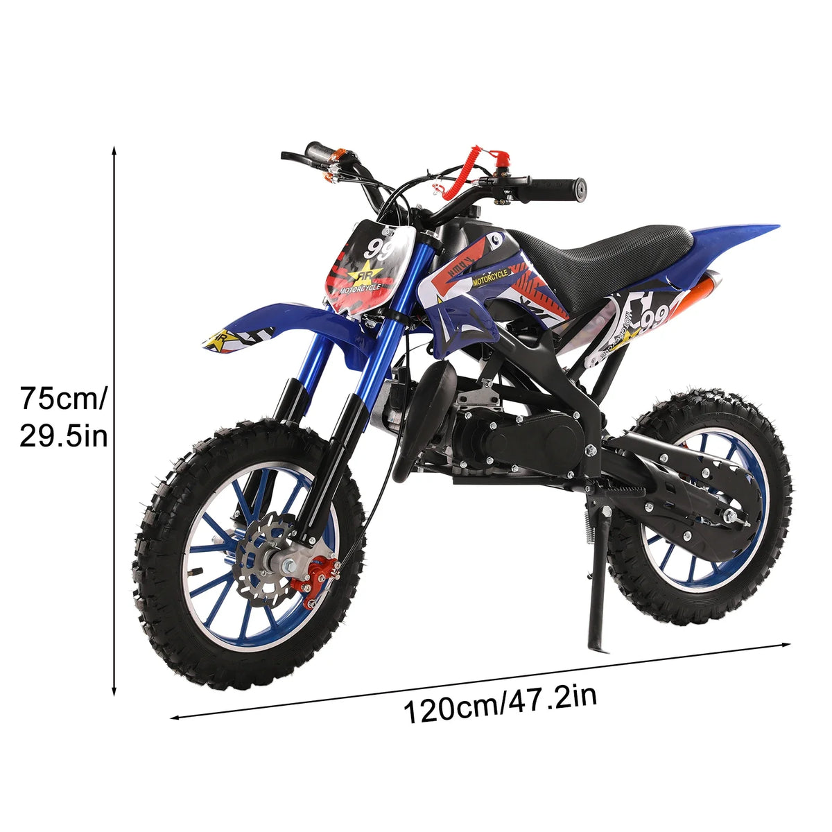 49cc 2-Stroke Dirt Bike, Gas Power Motocross, Off Road Mini Motorcycle with Front Rear Disc Brakes, Max Speed 40KM/H (Blue)