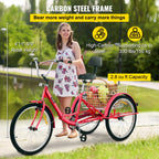 VEVOR Foldable Adult Tricycle 24'' 1 Speed Red White Green Blue 3-Wheel Folding Bike with Shopping Basket