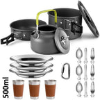 2-3 Person Non-Stick Camping Cookware Set, Portable Outdoor Picnic Travel Tableware with Teapot