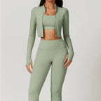 Women's 3-Piece Activewear Set – Sports Bra, Leggings & Long-Sleeve Top