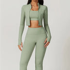Women's 3-Piece Activewear Set – Sports Bra, Leggings & Long-Sleeve Top