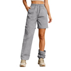 Women's Casual Waterproof Hiking Pants Loose Fit Zip Off Convertible Shorts High Waist Drawstring Wide Leg Pants With Pockets