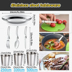 2-3 Person Non-Stick Camping Cookware Set, Portable Outdoor Picnic Travel Tableware with Teapot