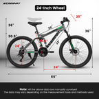 24" TrailX Adult Mountain Bike | 21-Speed Full Suspension (Gray)