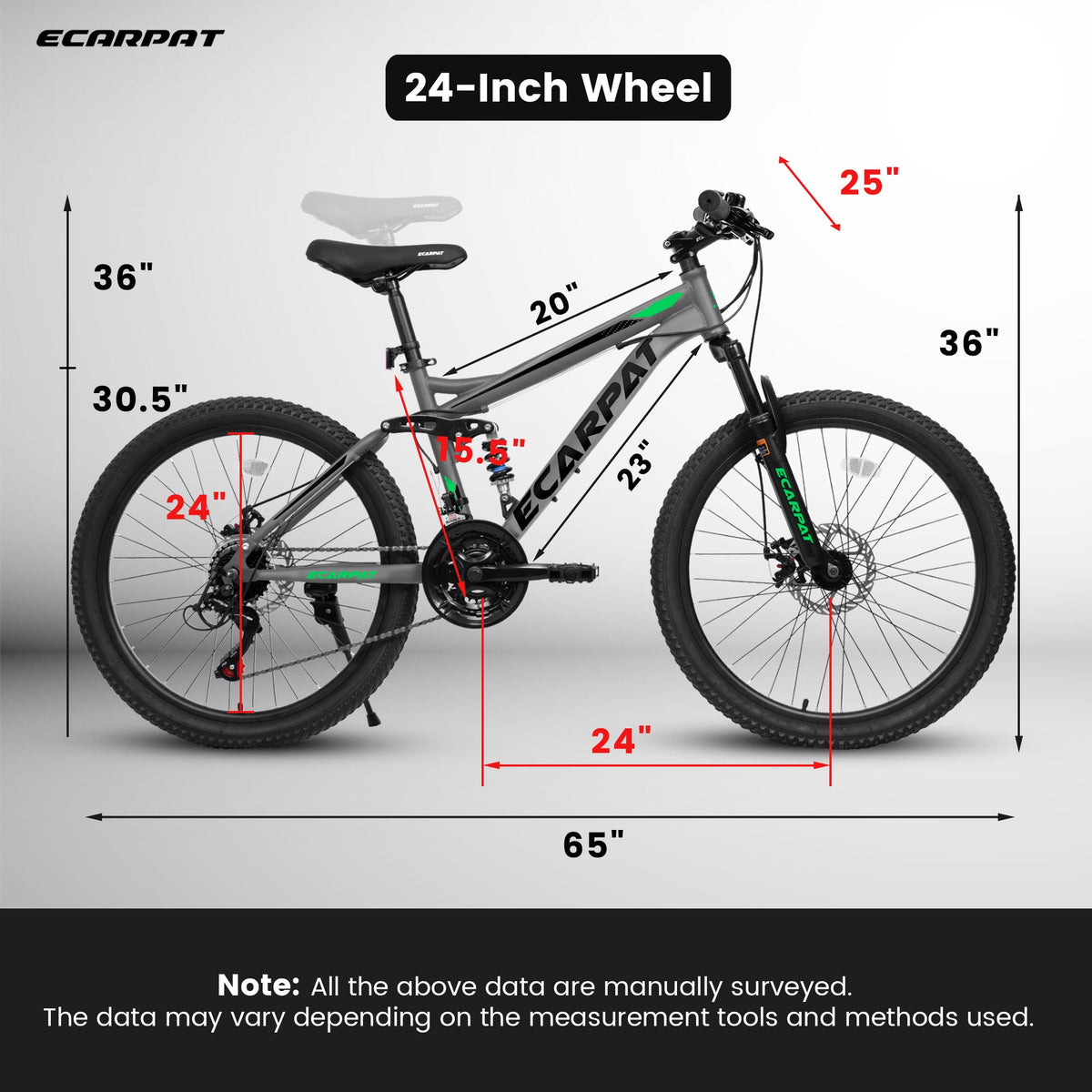 24" TrailX Adult Mountain Bike | 21-Speed Full Suspension (Gray)