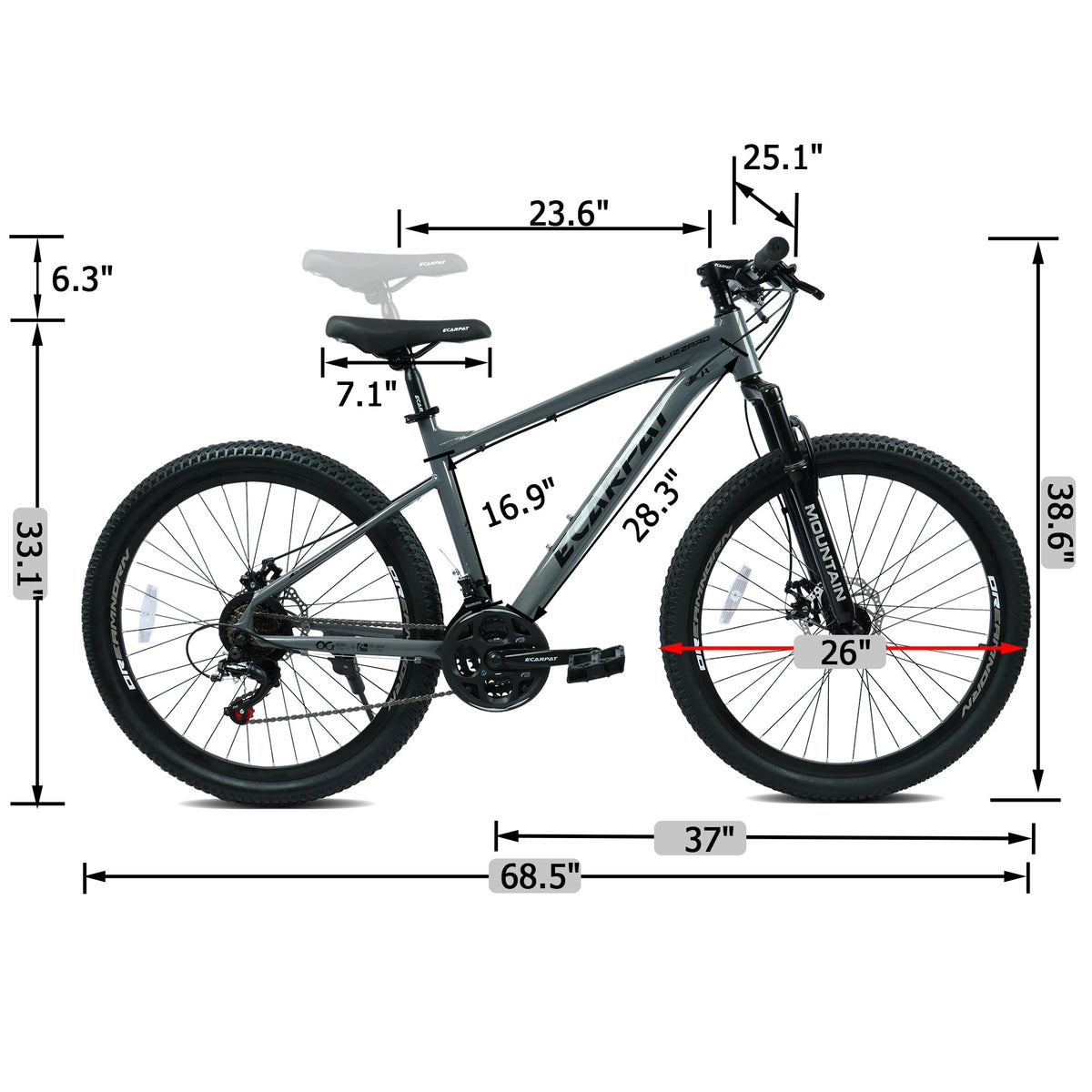 26" AllTrail  Adult Mountain Bike | 21-Speed Hardtail (Grey-Black)