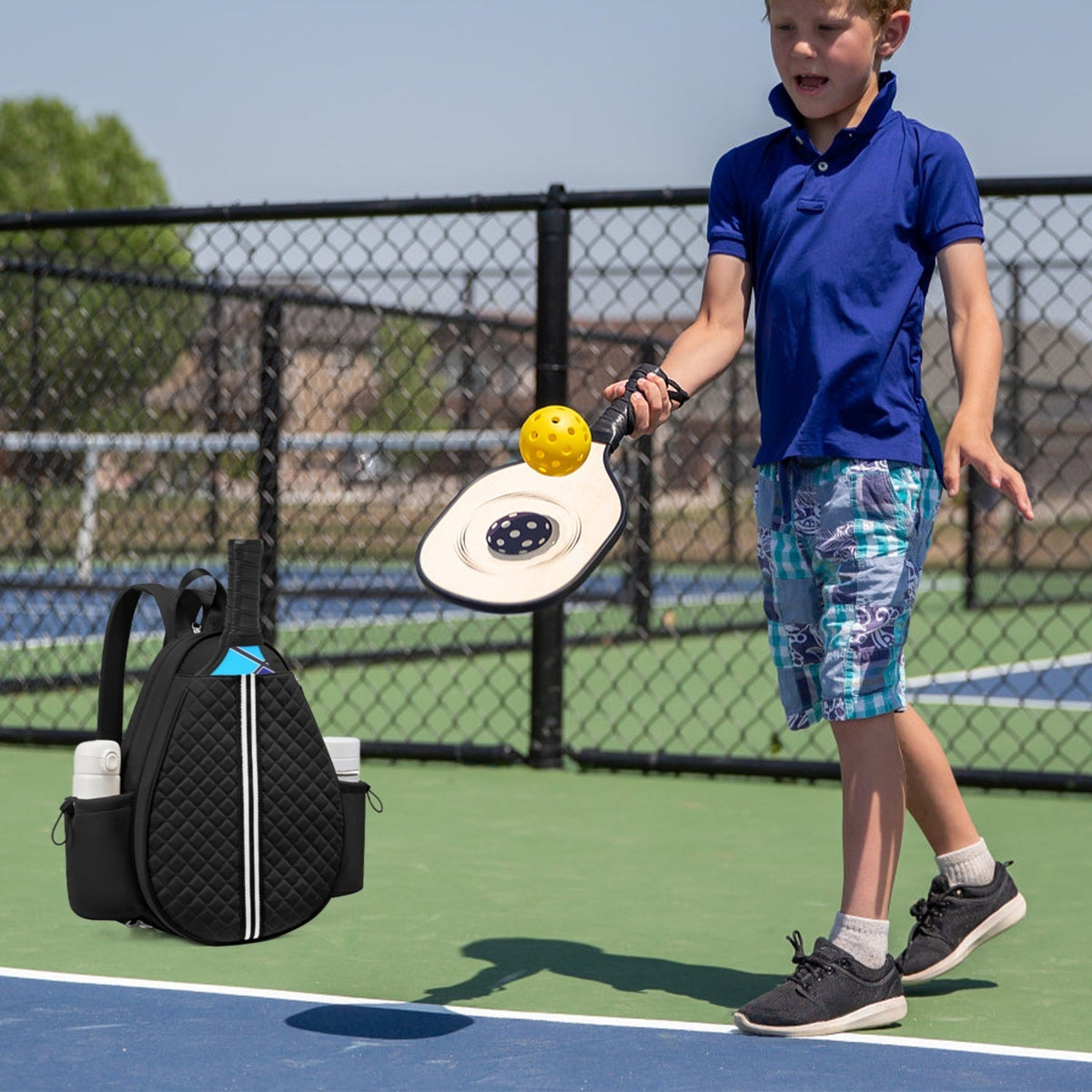 Pickleball Sling Bag for Men Women Waterproof Badminton Tennis Backpack with Wet Pocket Hidden Fence Hook Machine Washable