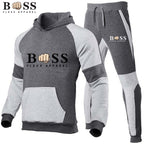 Cross-Border Men's Fleece Hooded Tracksuit Set | For Autumn & Winter - # BOAA13310007