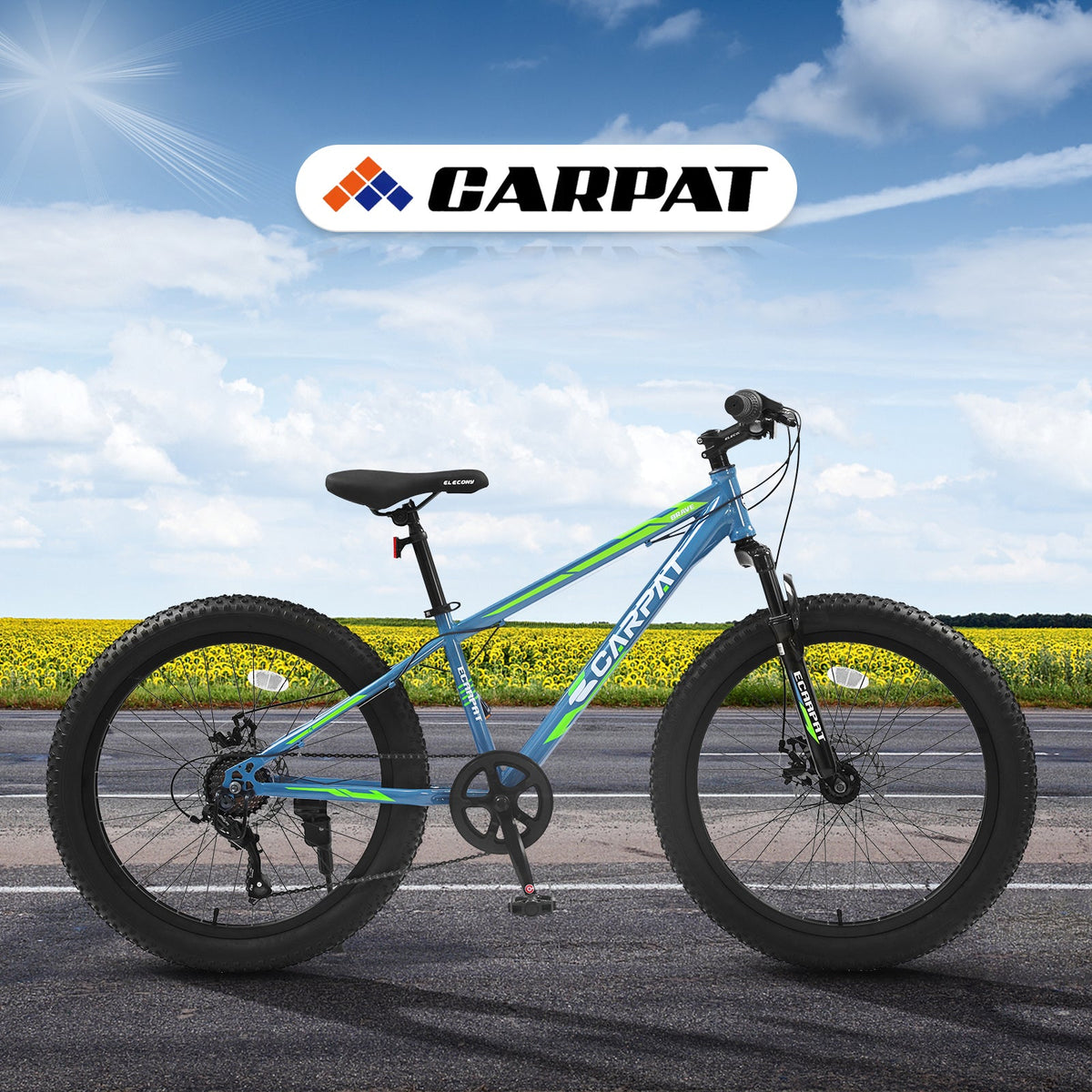 24" Elecony Youth Fat Tire Mountain Bike - Shimano 7-Speed, Dual Disc Brakes & Front Suspension