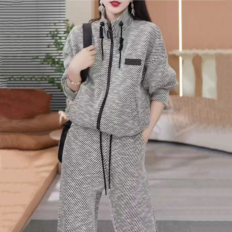 Fashion Casual Sportswear Sweater Wide Leg Pants Two-piece Suit For Women