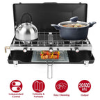 3-Burner Portable Propane Camping Stove with Windshield & Toast Tray