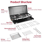 3-Burner Portable Propane Camping Stove with Windshield & Toast Tray