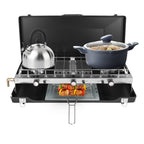 3-Burner Portable Propane Camping Stove with Windshield & Toast Tray