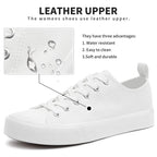 FRACORA Women's PU Leather Tennis Shoes Low Top lace up Casual Shoes Comfortable Fashion Sneaker 8 White - # GIAA73710002