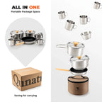 304 Stainless Steel 5-Piece Camping Cookware Set with Teflon Coating
