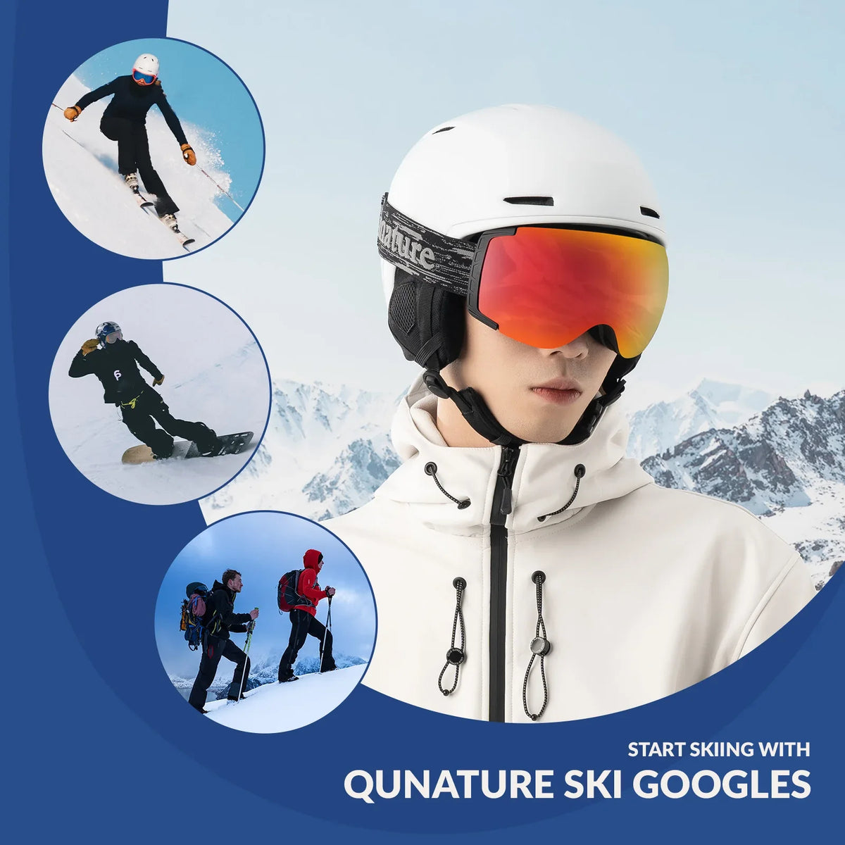 Anti-Fog Ski Goggles UV400 Protection Double-Layer Lenses for Clear View