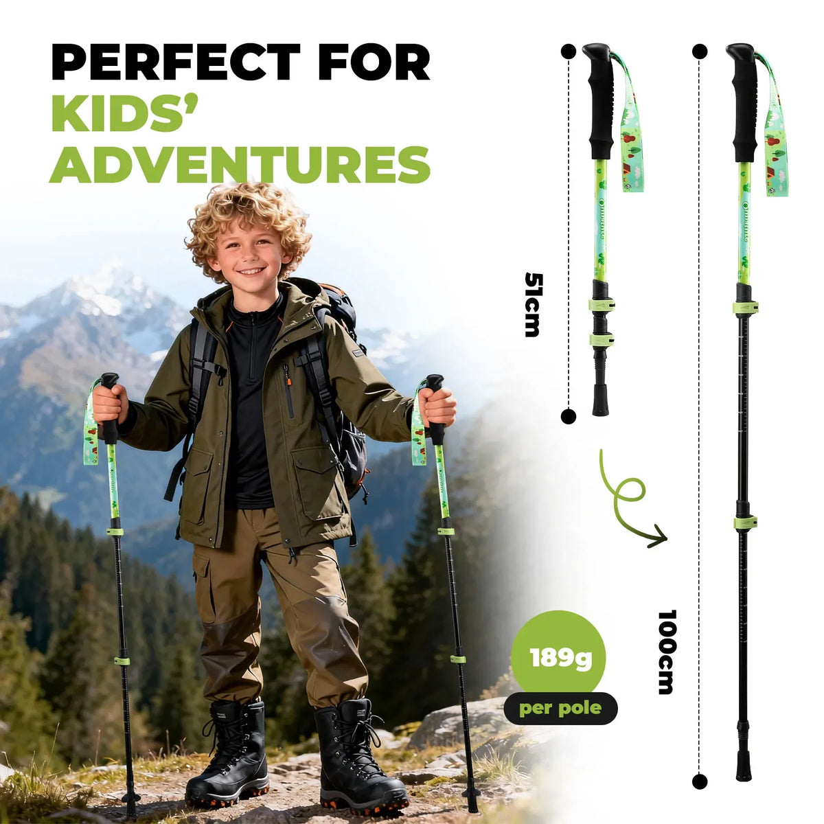 Kids Aluminum Trekking Pole with Adjustable Height