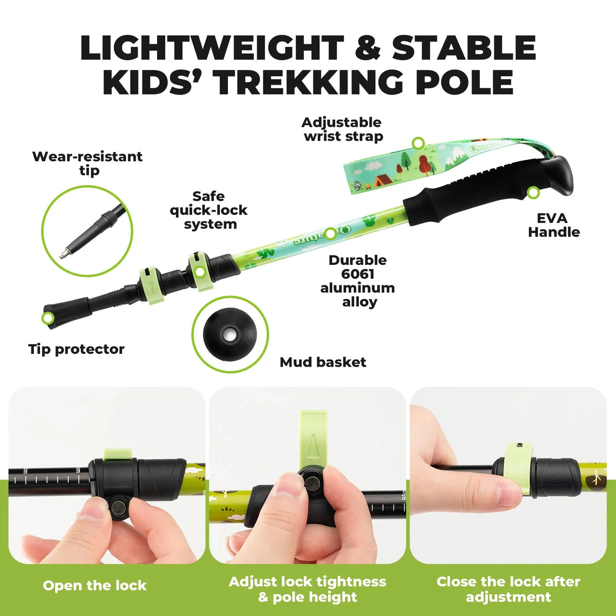 Kids Aluminum Trekking Pole with Adjustable Height
