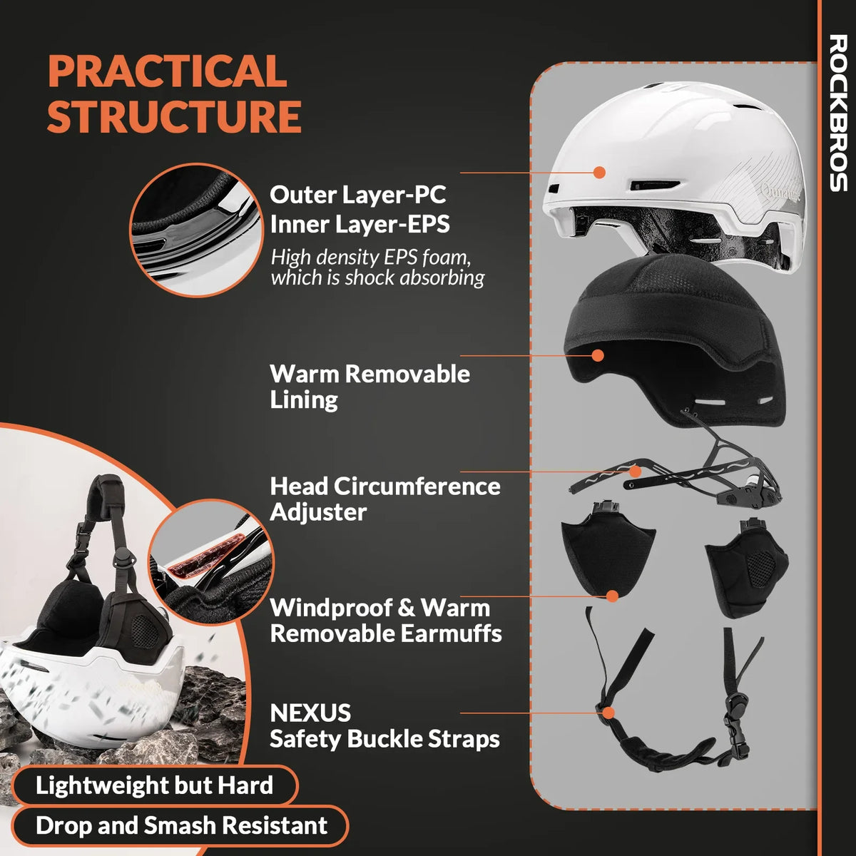 Ski Helmet with Adjustable Ventilation and Detachable Liner for Winter Sports