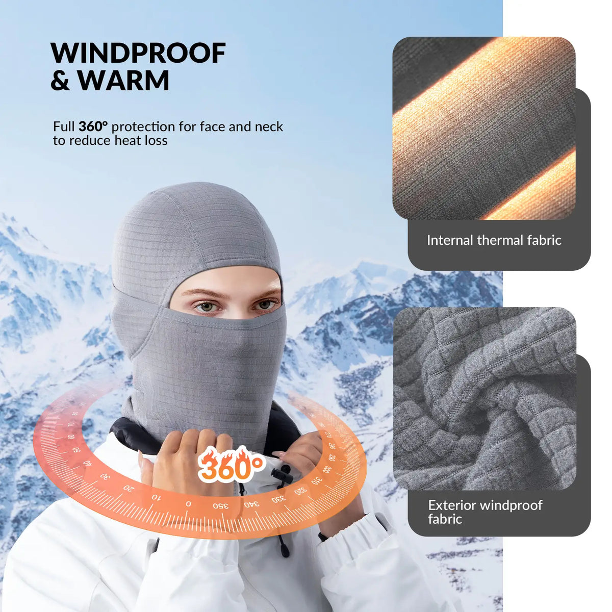 Waffle Grid Hooded Mask with Full-Face Cold Protection & Comfort Fit