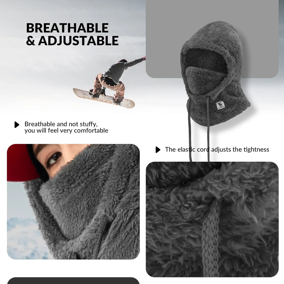 Ski Head Cover with Adjustable Ventilation and Detachable Liner for Winter Sports