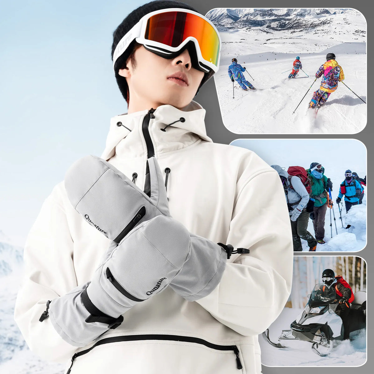 Windproof Waterproof Thermal Ski Gloves Double-Layer Insulation Touchscreen