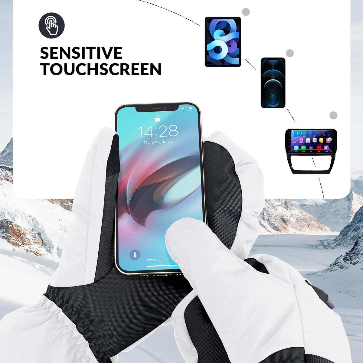Windproof Waterproof Thermal Ski Gloves Double-Layer Insulation Touchscreen