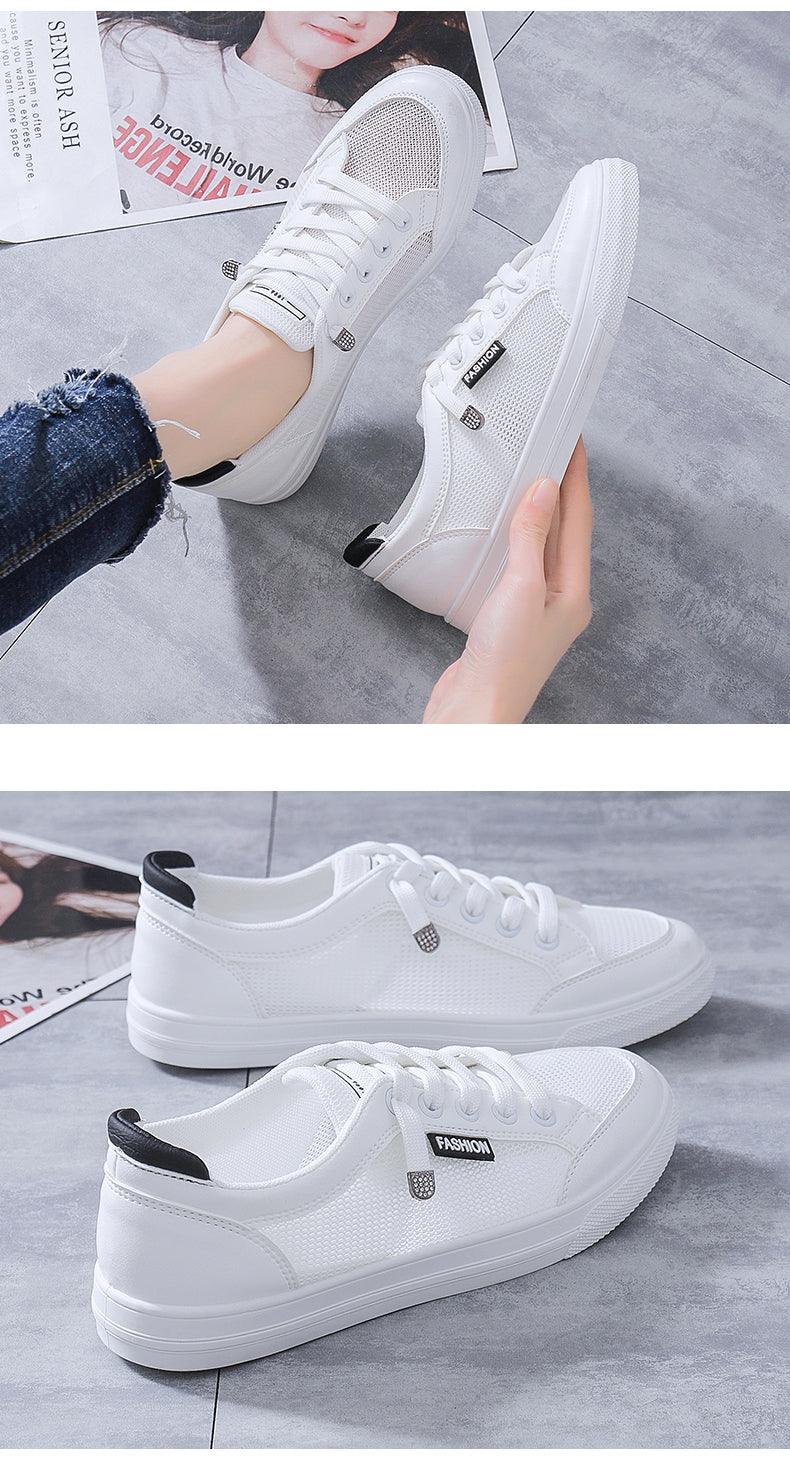 Women's White Casual Sneakers Spring  Summer Breathable Flats Solid Color Mesh Shoes Fashion White Flat Sneakers Women Workout Tennis Walking Gym Fashion Sneakers